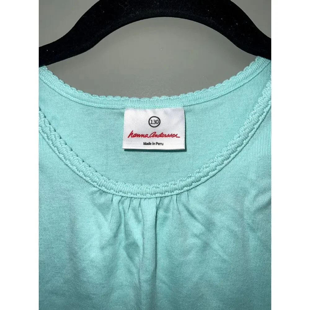 Hanna Andersson Aqua Blue Pima Cotton Tank Top Girls Size 130 8 Sleeveless